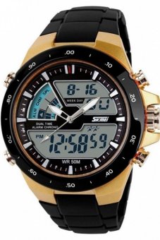 Skmei man's Outdoor sport Quartz Silicone Army watch 50CM Waterproof Wristwatches 1016 - Black Gold - intl  