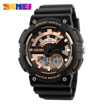 SKMEI Men Sports Watches Chrono Back Light Watch Shock ResistantDual Display Wristwatches 50M Waterproof Masculino (Gold) - intl  