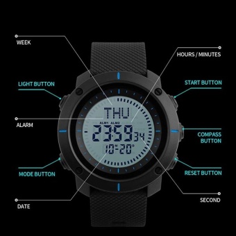 SKMEI merek Watch pria Kompas 3 Repeater Chronograph kembali lampu Alarm 50 M Waterproof Digital jam tangan 1216 - intl  