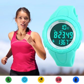 SKMEI Pedometer Watch Women LED Digital Girls Health Tracker Sports Watches Water Resistant Multifunctional Calendar Wristwatches Outdoor (Blue) - intl  