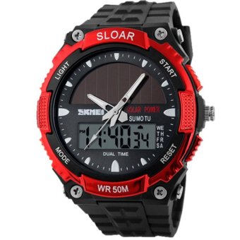 SKMEI SOLAR POWER LED Digital Quartz Watch 5ATM WaterproofQuakeproof Outdoor Sport watches Military Watch 1049 Red(Not Specified)(OVERSEAS) - intl  