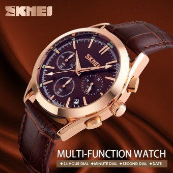 SKMEI Watch pria kuarsa jam tangan mewah Fashion kasual jam tangan 30M air tahan lengkap kalender kulit Band Watch pria 9127  