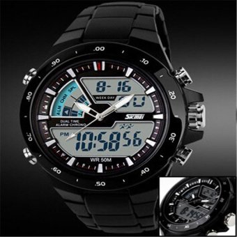 Skmei Watches Men Luxury Brand Outdoor Sports Watch MilitaryWristwatches 2 Time Zone Digital LED quartz watches waterresistance 1016 Black - intl  