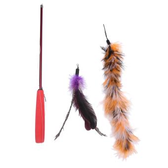 Gambar sqamin Cat Teaser Toy with Feather, Retractable Wand ,2 Pcs RefillCat Chaser Toy.