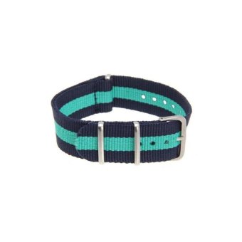 Sunshine Generic 18mm Unisex Durable Canvas Watch Band Strap Buckle Blue + Green Stripes Fashion   