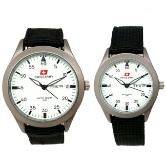 Swiss Army - Jam Tangan Couple - Canvas - Hitam Plat Putih SA 5093 B  