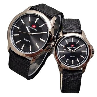 Swiss Army - Jam Tangan Couple Pria Wanita - Hitam - Strap Canvas - SA 7675 Hitam  