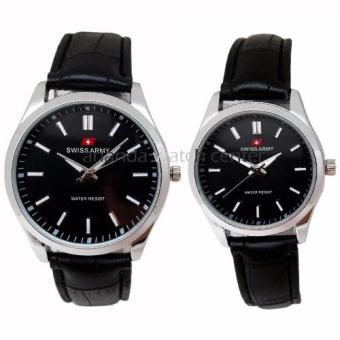 Swiss Army Jam Tangan Couple SA 1185 Dial Hitam Genuine Leather Strap  