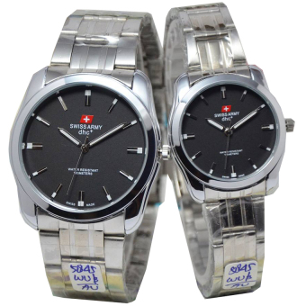 Swiss Army Jam Tangan Couple - Strap Stainless Steel - Silver Hitam - SA 098 MN  