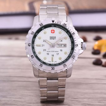 Swiss Army Jam Tangan Pria – Body Silver - White Dial – Stainless Stell Band - SA-RT-05-SW-T/H-SW  