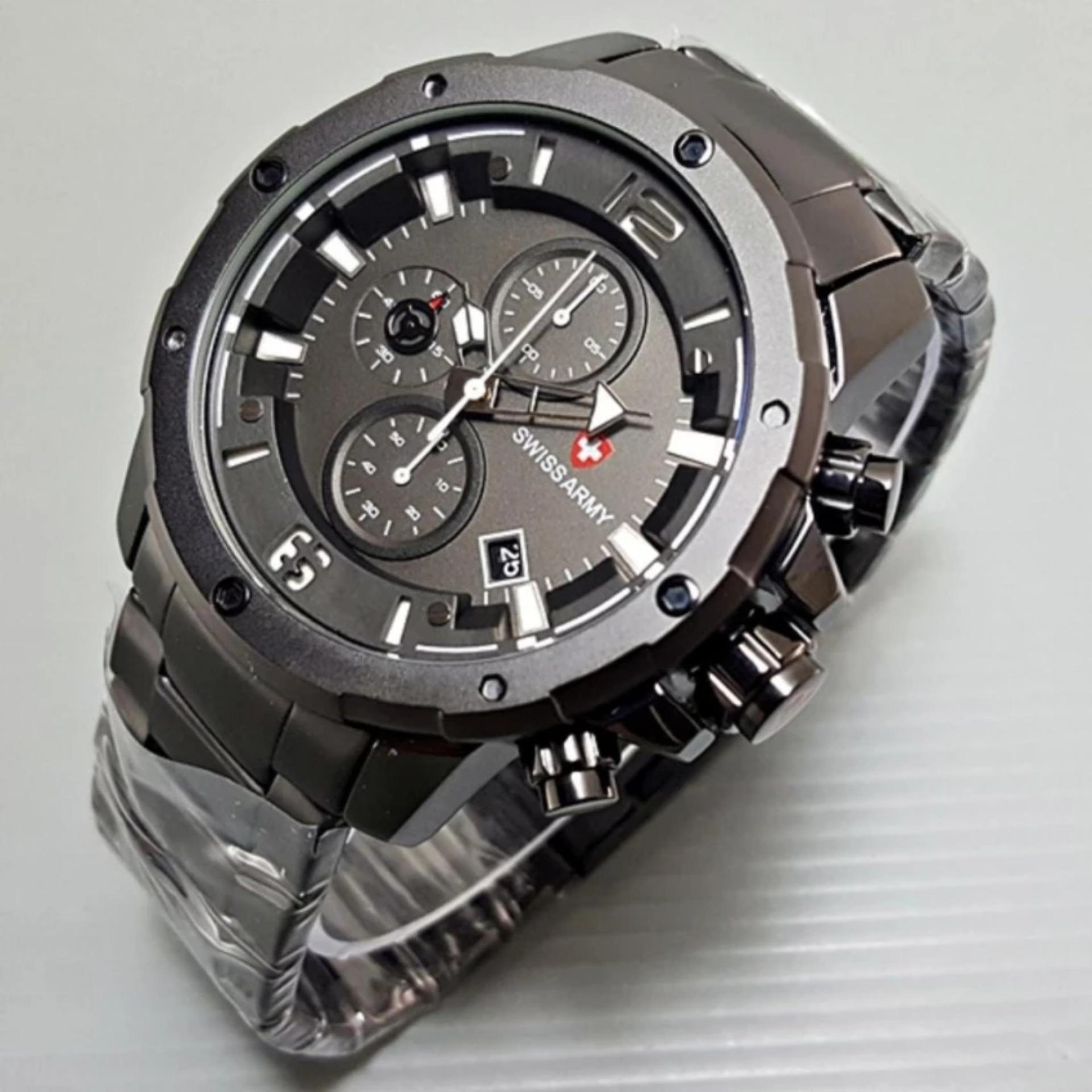 Penawaran Bagus SWISS ARMY jam tangan pria terbaru original chrono SWISS ARMY jam tangan pria terbaru original chrono aktif stenleesteel black SA 7283 ART