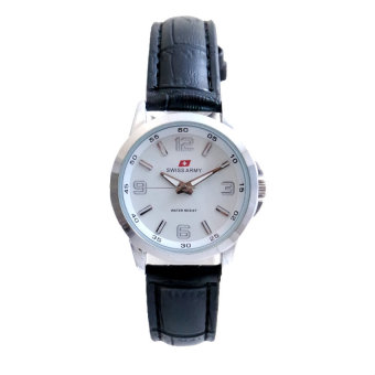 Swiss Army Women's - Jam Tangan Wanita - SA 1988 L Body + Bezel Silver - Tali Hitam - Leathe  