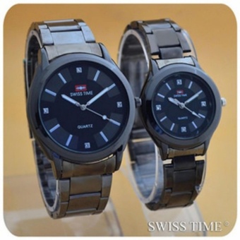 Swiss Time/Army - Jam Tangan Couple Stainless Steel ST-3361 HITAM  