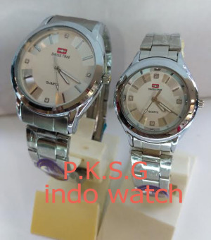 Swiss Time/Army - ST 0972 Jam Tangan Couple Stainless Steel Silver  