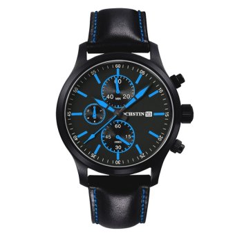 Switzerland aogusidu genuine new mens sports watch waterproof6-pin male personality watch big dial leather (blue) - intl  