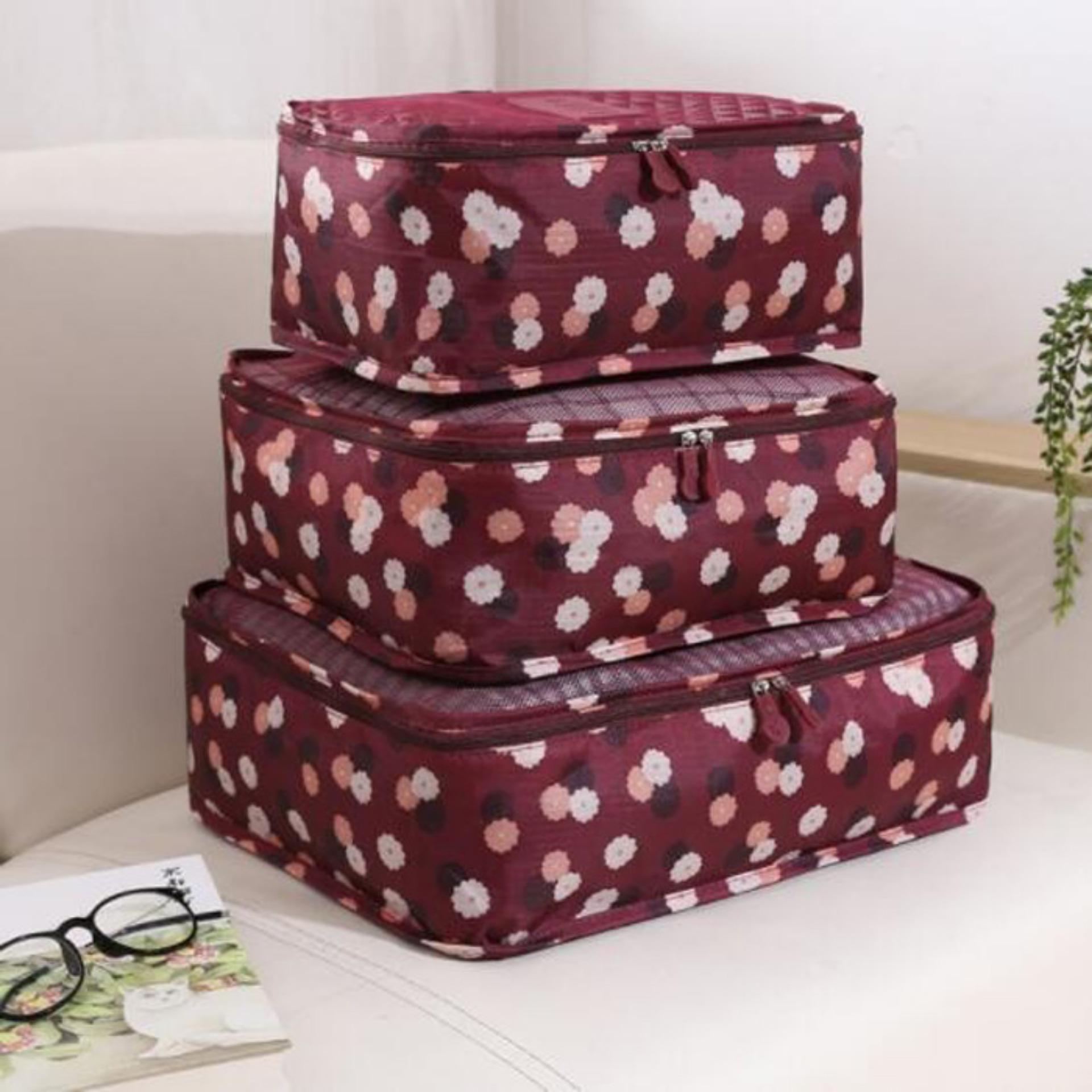 Tas untuk traveling tas pakaian travel bag murah berkualitas  model tas Traveling bag - Bag In Bag Korean Bag In Bag Korean Bag In Bag Organizer Travel Bag In Bag Bag In Bags Dual Bag In Bag Maroon Flower 1 set isi 6 pcs