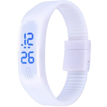 Teiton - Jam Tangan LED Sport Minimalis Lampu Biru - Putih - Karet  