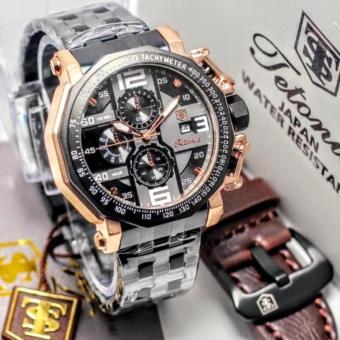 TETONIS ORIGINAL Jam Tangan Pria Chronograph Stainless Steel Bonus Tali Kulit
