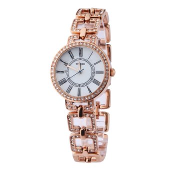 TIME100 Fashion Diamond Skeleton Roman Numerals Rose Gold Bracelet Ladies Quartz Watch W50220L.03A  