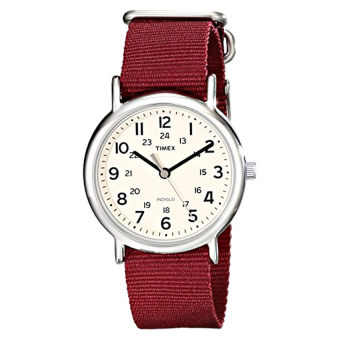 Timex Unisex T2P2359J Weekender Silver-Tone Watch with Maroon Nylon Band - intl  