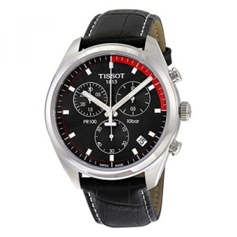 Tissot Mens Pr 100 Swiss Quartz Stainless Steel and Leather Dress Watch, Color:Black (Model: T1014171605100) - intl  