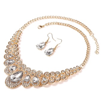Gambar Topsellers365 Women Elegant Rhinestones Pendant Necklace Drop Earrings Set Wedding Jewelry Set ( White )   intl