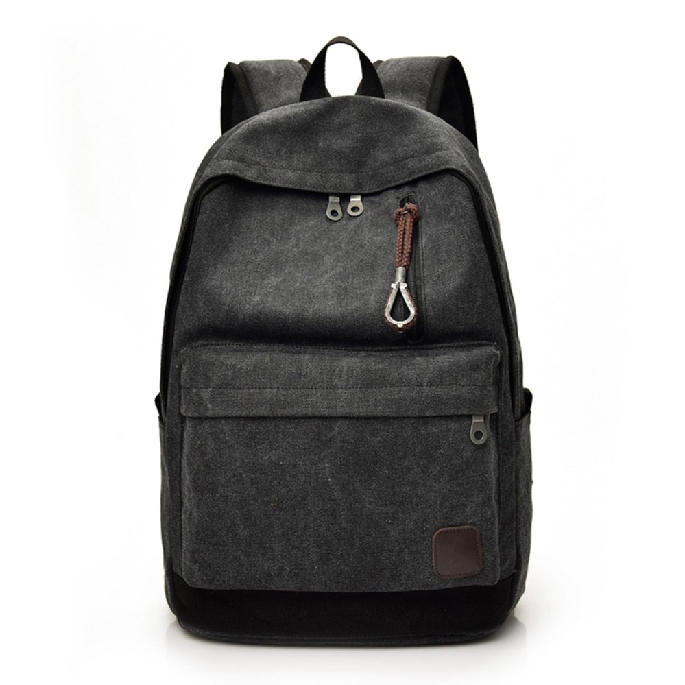 Unique Tas Ransel Laptop Backpack Kanvas Travel Unisex Korea - Hitam