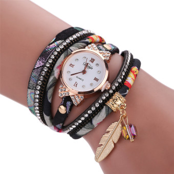 Useful Lucky alloy clover Leaf pendant Simple fashion quartz watch Black - intl  