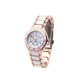 VR_Tech Luxury Fashion Quartz Wrist Watch Rose Gold + White Imitation Ceramic Band Women - intl  