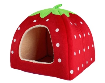 Gambar weaxig Strawberry Pet Cat Dog House Bed With Warm Plush Pad(Red ,M)  intl