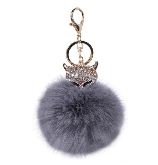 Gambar wedzwe Artificial Fox Fur Ball Inlaying Pearl Rhinestone Key Chain(Grey)   intl