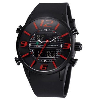 WEIDE WH-3402 Men Luxury PU Rubber Strap LCD Back Light MilitaryArmy Diver Sport Wristwatch (Black) - intl  