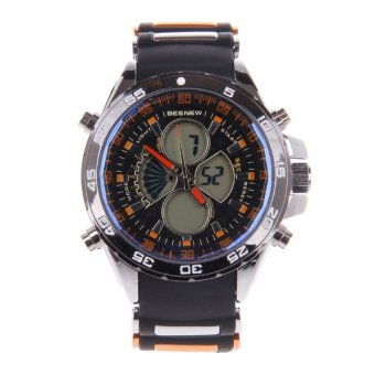 WEIDE WH-3409 Genuine Leather Strap Mens Quartz Military ArmySport Wristwatch (Black/Orange) - intl  