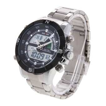 WEIDE WH1104 Digital LCD Dual Time Date Display Alarm Wristwatch 30m Waterproof Stainless Steel Strap Quartz Sport Watch For Men(Black) - intl  