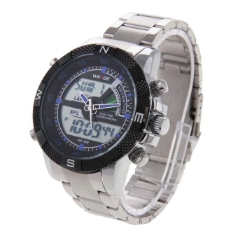 WEIDE WH1104 Digital LCD Dual Time Date Display Alarm Wristwatch 30m Waterproof Stainless Steel Strap Quartz Sport Watch For Men(Blue) - intl  
