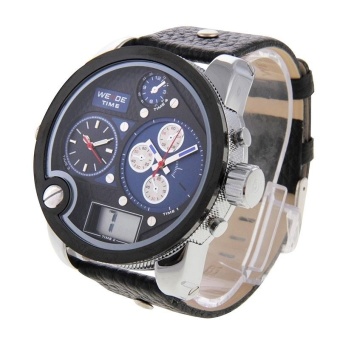 WEIDE WH2305 Digital LCD Dual Time Date Display Oversized Wristwatch 30m Waterproof Leather Strap Quartz Sport Watch For Men(Blue) - intl  