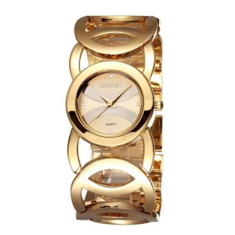 WeiQin 2487 Round Rhinestone Dial Women Quartz Watch With Alloy Hollow Bracelet Band(Gold) - intl  