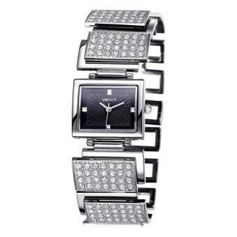 WeiQin 2703 Simple Scale Rectangle Dial Fashion Women Quartz Watch With Alloy and Full Rhinestones Band (Silver + Black) - intl  