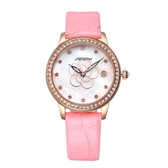 weishi SINOBI Brand Watch Women PU Leather Fashion Quartz Wristwatch Crystal Rhinestone Luxury Lady Elegant Watches Feminino (pink)  