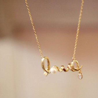 Women 3D Twisted Love Letter Alloy Crystal Pearl Pendant Clavicle Chain Necklace - intl  
