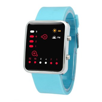 Women Mens Digital Red LED Sports Watch Binary Wristwatch Silicone Sky blue - intl  