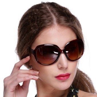 Gambar Women Oversized Round Sunglasses Outdoor Driving Eyewear GlassesBrown