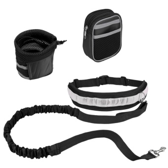 Gambar WONDERSHOP Homdox Hands Free Elastic Dog Leash ReflectiveAdjuatable Waist Belt With Bottle Holder Waist Bags for RunningWalking Hiking ( Black )   intl