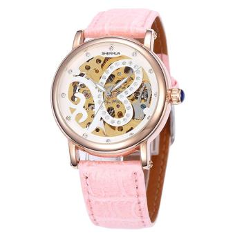 woppk Shenhua Top Brand Luxury Rose Gold Skeleton Automatic Mechanical Watches Women Rhinestone Mechanical Watches Women Waterproof (Pink)  