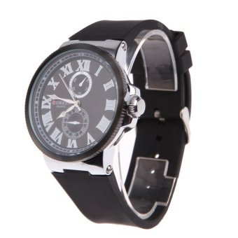 WSJ Men Silica gel Watchband Sport Watch Black + Silver 2 - intl  