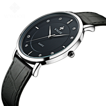 WWOOR 8011 Men Watches New Luxury Brand Ultra Thin Full Genuine Leather Clock Waterproof Male Casual Quartz WristWatch, Black - intl  