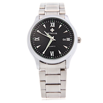WWOOR 8809 Male Quartz Watch Date Luminous Pointer Water Resistance Wristwatch (Black)  