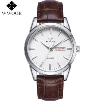 WWOOR Brand Luxury Men Watch Jam Tangan es Men's Quartz Analog Hour Date Clock Male Genuine Leather Strap Casual Sport Watch Jam Tangan 8801  