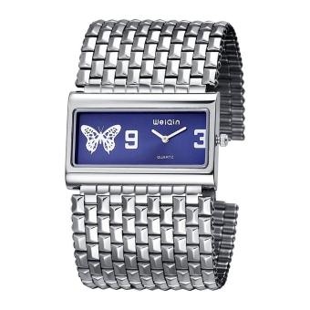 xiuya WEIQIN Luxury Brand Silver Women's Bracelet Watches Lady Butterfly Fashion Bangle Dress Watch Woman Clock Hour Feminino (silver blue)  