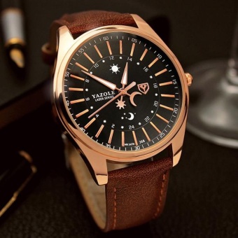 YAZOLE 368 Men's Belt Luminous Waterproof Business Watch Black & Brown - intl  